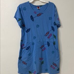 Vibrant Blue Dress with Graphic Patterns